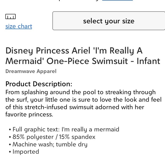 Disney Princess Areal One piece Swimsuit - Picture 4 of 4